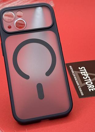 Чохол для iphone 13 6.1 з magsafe і вставкою на камеру матовий soft touch case темно-синій