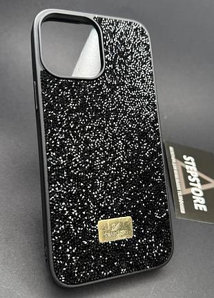 Чехол для iphone 13 pro max с камушками стразами силиконовый противоударный блестящий женский черный
