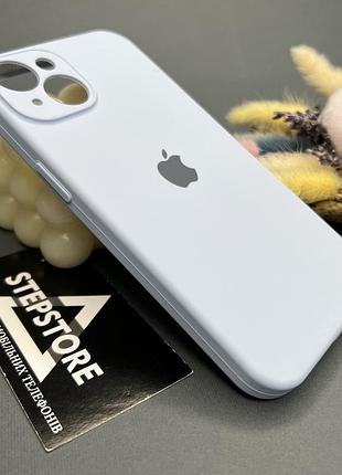 Чехол квадратный silicone case для iphone 14 full camera с микрофиброй закрытым низом камерой небесно голубой (lilac)