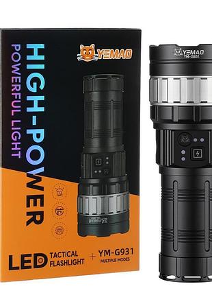 Фонарь yemao ym-g931 tg 30w+cob, 1x40700, power bank, зу type-c, zoom