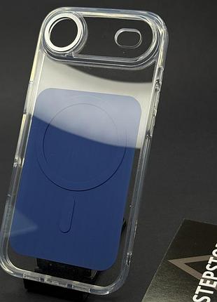 Чохол для iphone 17 air clear case with magsafe з кольоровою кришкою та захистом на камері синій (deep blue)