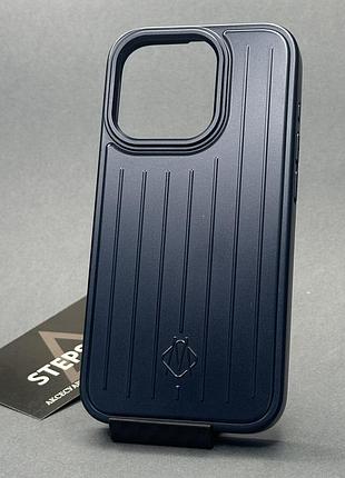 Чехол для iphone 15 pro 6.1 в стиле rimowa, противоударный защитный чехол-накладка с рельефными полосами матовый темно-синий
