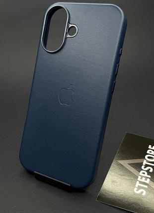 Чохол leather case для iphone 17 з magsafe з анімацією під шкіру із закритим низом синій (blue)