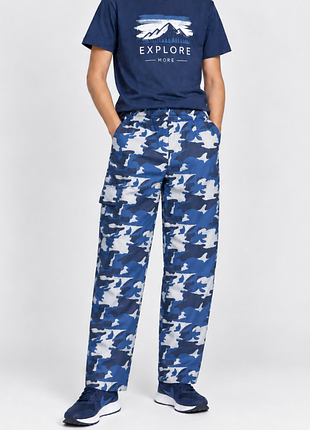 Легкие спортивные штаны карго мальчику синие камуфляж камо camo tukkuporras oy финляндия на резинке 146-152 тай-дай много карманов джоггеры джогеры