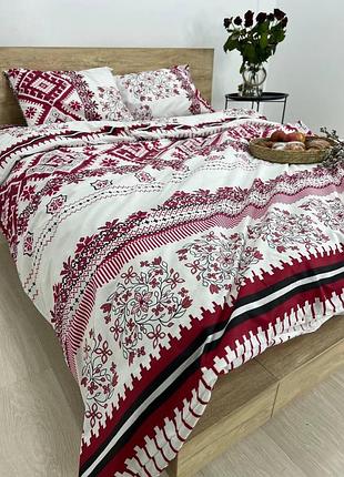 Простыня полуторная 150*220 бязь gold luxe вышиванка красная