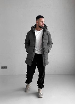 Зимова чоловіча куртка storm сіра графіт подовжена на пуху❄️