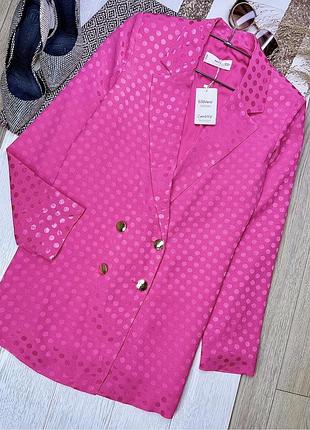 Новий сатиновий піджак mango xs oversize подовжений піджак рожевий жіночий піджак в горох
