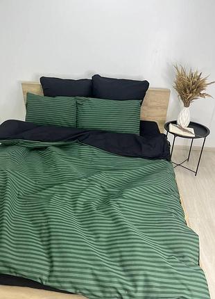Простыня двуспальная 200*220 бязь gold luxe зеленая полоска