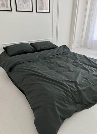 Комплект постельного белья евро бязь gold luxe простыня на резинке 180х200х20 наволочки 70х70 графит