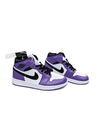 Жіночі зимові кросівки nike air jordan retro 1 білі з фіолетовим