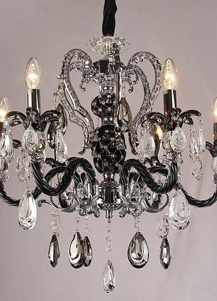 Люстра черная классическая с кристаллами (6 свечей) высота 42 см ширина 60 см elisey