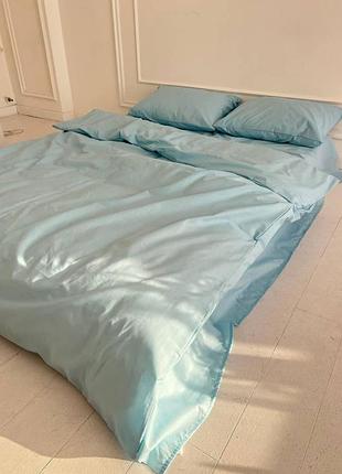 Комплект постільної білизни сімейний бязь gold luxe простирадло на гумці 160х200х20 наволочки 70х70 блакитний