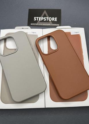 Чехол leather case для iphone 14 pro с magsafe без лoго под кожу с закрытым низом с микрофиброй