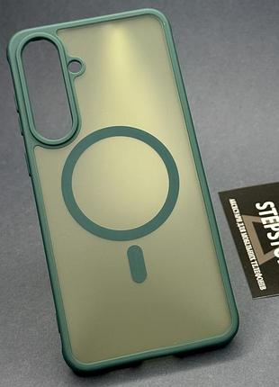 Чехол для samsung a37 (a376) с magsafe матовый прозрачный противоударный с цветным ободком магнитный зеленый