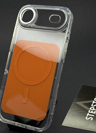 Чохол для iphone 17 air clear case with magsafe з кольоровою кришкою та захистом на камері жовтогарячий (cosmic orange)