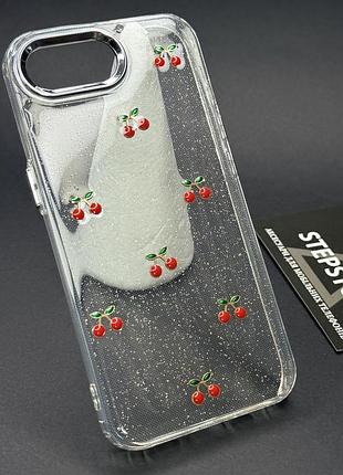 Чехол для iphone 16e прозрачный с блестками бантиками силиконовый глянцевы вишня