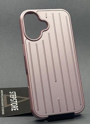 Чехол для iphone 16 в стиле rimowa, противоударный защитный чехол-накладка с рельефными полосами матовый без лого розовый