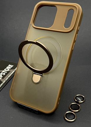 Чохол для iphone 17 pro max з magsafe + лінзи на камеру з кільцем-тримачем протиударний матовий
