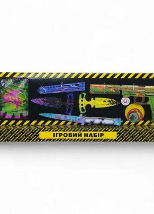 Ігровий набір "big box suture", дерев'яний — резинкостер, ножі, рукавички, брелок