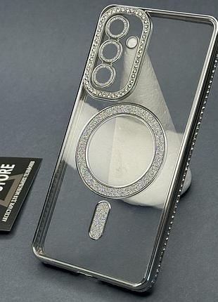 Чехол для samsung a54 (a546) с magsafe со стразами линзами на камеру блестками прозрачный противоударный