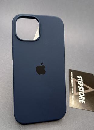 Чехол для iphone 15 silicone case квадратный с микрофиброй закрытым низом силиконовый темно-синий (steel blue)