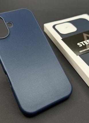 Чохол leather case для iphone 17 6.3 з magsafe без лого з анімацією під шкіру із закритим низом синій (blue)