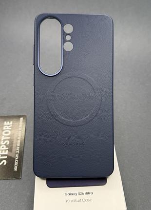 Премиальный кожаный чехол leather magnetic case с поддержкой magsafe для samsung galaxy s26 ultra синий