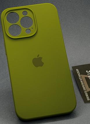 Чехол квадратный silicone case для iphone 13 pro full camera с микрофиброй закрытым низом камерой 4. болотный (virid)