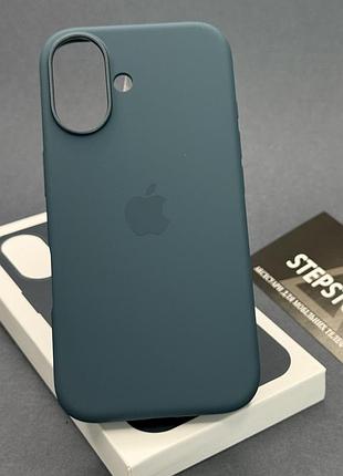 Чехол silicone case для iphone 16 с magsafe без швов с закрытым низом изумрудный (lake green)