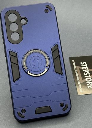 Чехол для samsung a36 (a366) бронированный с кольцом-подставкой и магнитом для автодержателя противоударный синий