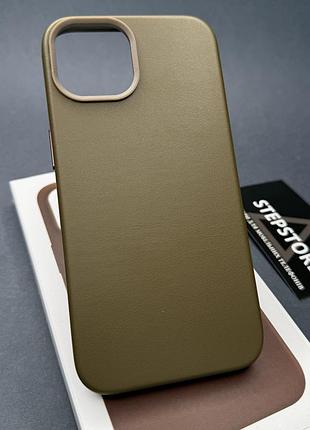 Чохол leather case для iphone 14 з magsafe без лого під шкіру із закритим низом із мікрофіброю коричневий(umber)