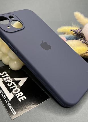 Чехол квадратный silicone case для iphone 14 full camera с микрофиброй закрытым низом камерой 3. темно-синий (midnight blue)
