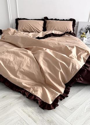 Постельное белье с рюшей семейный 150х210 (2 шт) бязь gold luxe на молнии наволочки 50х70 капучино и шоколад