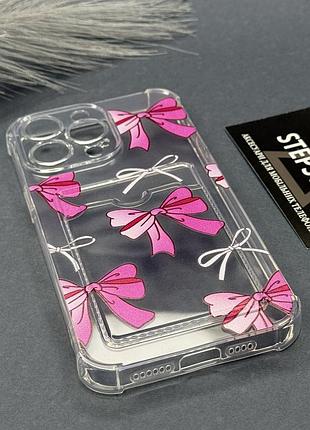 Чехол прозрачный для iphone 15 pro max с рисунком и карманом для карт силиконовый противоударный и усиленными углами 3