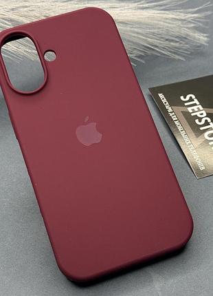 Чехол для iphone 16 silicone case с микрофиброй закрытым низом силиконовый противоударный бордовый (maroon)