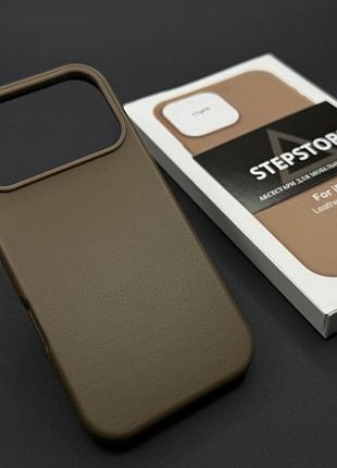 Чохол leather case для iphone 17 pro 6.3 з magsafe без лого з анімацією під шкіру із закритим низом коричневий (taupe)
