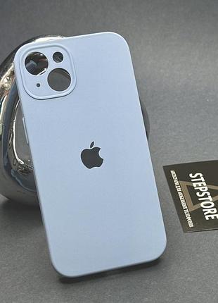 Чехол квадратный silicone case для iphone 13 full camera с микрофиброй закрытым низом камерой голубой (lilac)