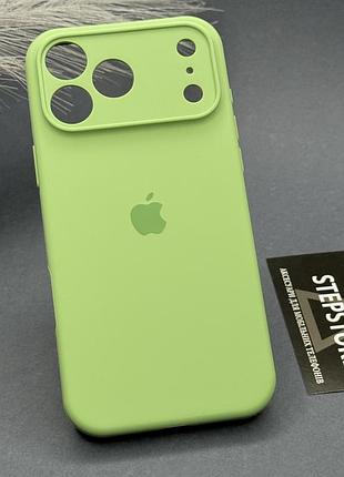 Чехол для iphone 17 pro max silicone case с микрофиброй закрытым низом силиконовый закрытая камера мятный (mint)