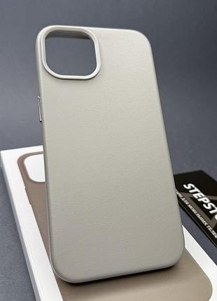 Чехол leather case для iphone 14 с magsafe без лoго под кожу с закрытым низом с микрофиброй светло-серый(light gray)