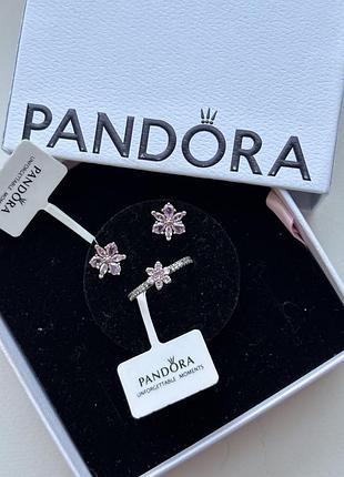 Набор украшений пандора розовый цветок кольцо и серьги pandora 17