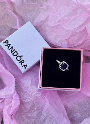 Кільце блискучий ореол синій пандора pandora 15