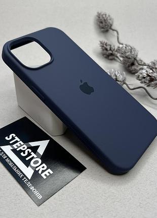 Чехол для iphone 15 silicone case квадратный с микрофиброй закрытым низом силиконовый темно-синий (midnight blue)