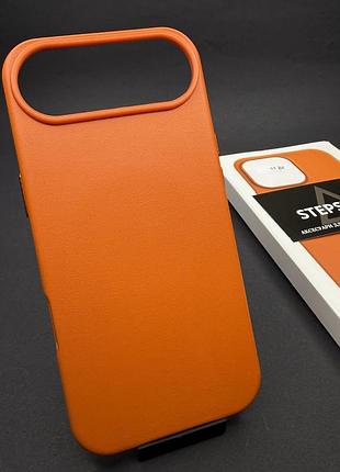 Чохол leather case для iphone 17 air 6.5 з magsafe без лого з анімацією під шкіру із закритим низом жовтогарячий