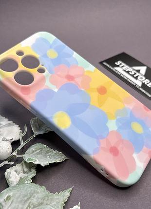 Чехол для iphone 12 pro max с цветочным принтом противоударный с защитой на камеру приятный на ощупь разноцветный