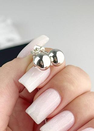 Серебряные серьги крыглые гладкие шары 2