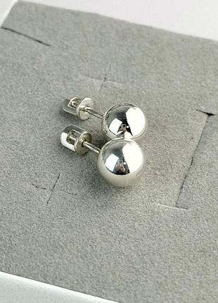 Серебряные серьги крыглые гладкие шары 3