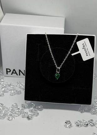 Кулон-кольє зелене серце емаль пандора pandora
