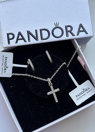 Набор украшений пандора крестик и серьги pandora