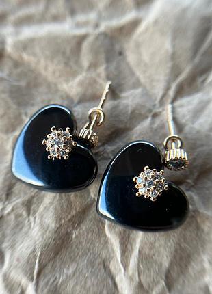 Серьги керамические сердечки черные 2