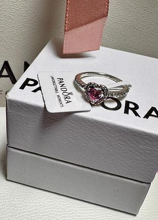 Кольцо розовое сердце пандора pandora